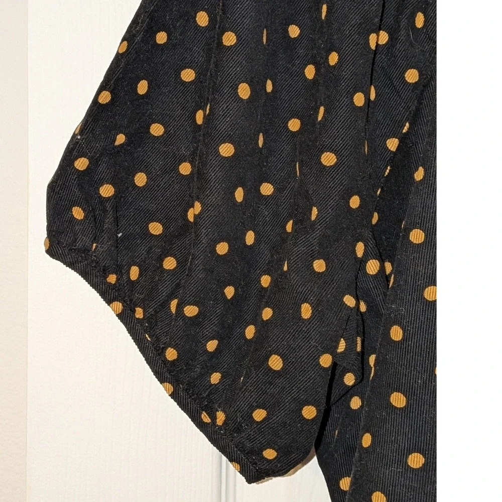 Madewell Black Polka Dot Corduroy Top Side Button Short Puff Sleeve XL NWOT